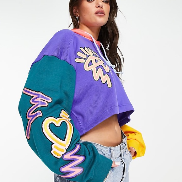 ADIDAS | Love Unites - 90’s Colorblock crop hoodie Sweater purple orange - small - Picture 1 of 15